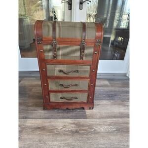 Vintage Style Wooden Storage Chest Trunk Leather Accents Brass Finish 29”